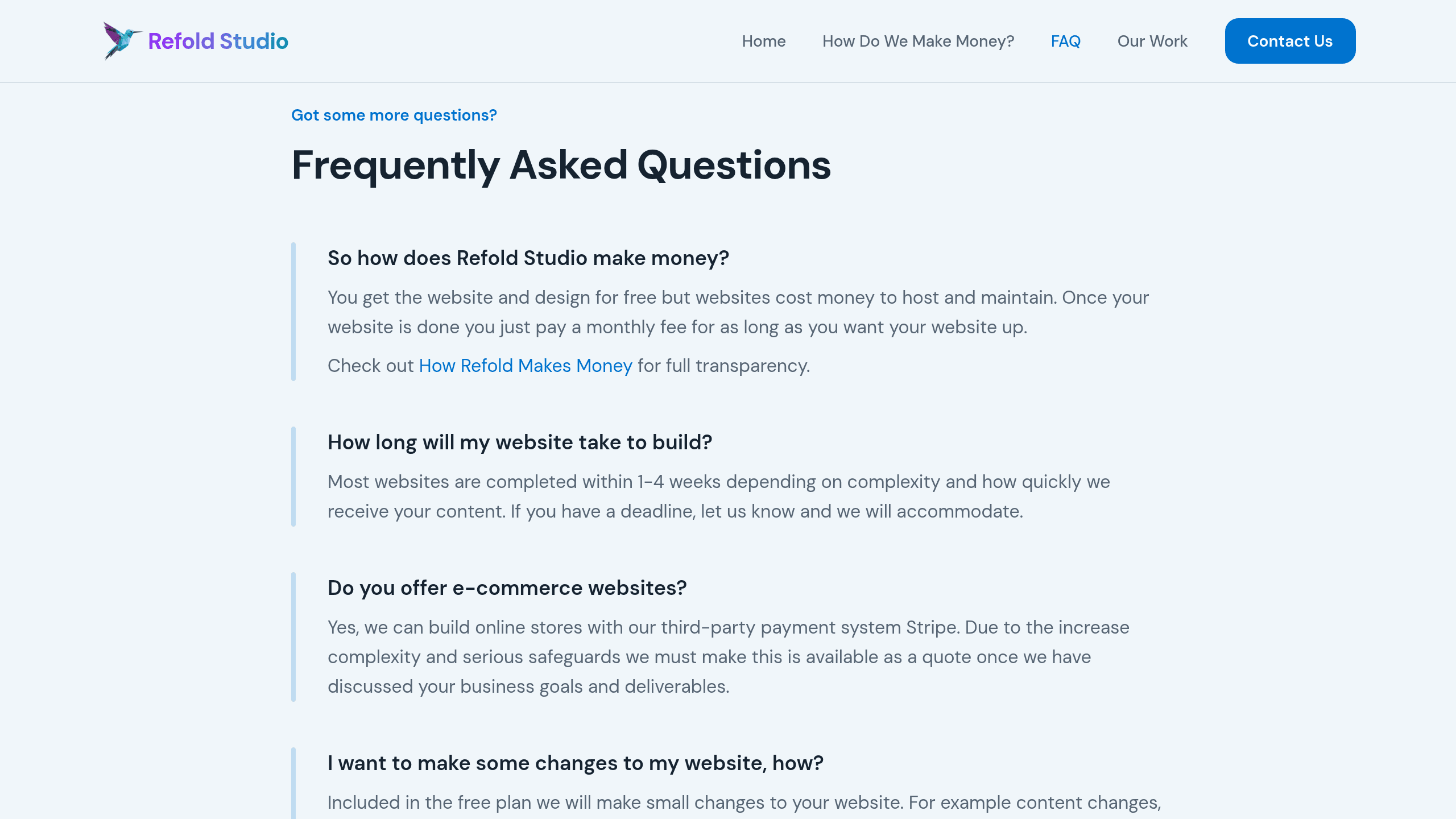 Frequently Asked Questions Page